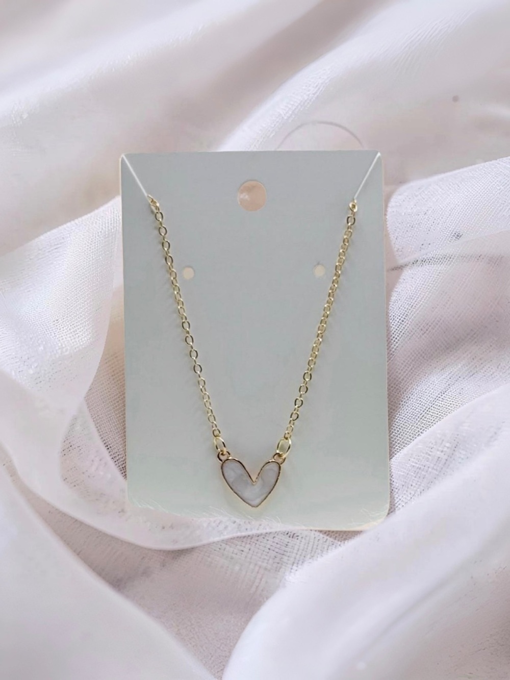 Sweetheart Golden Edge White Heart Pendant Necklace